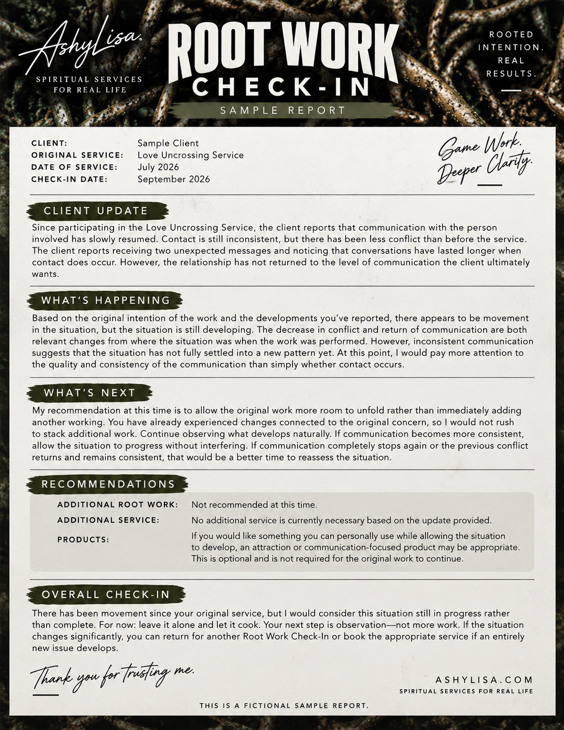 Root Work Check-In Service